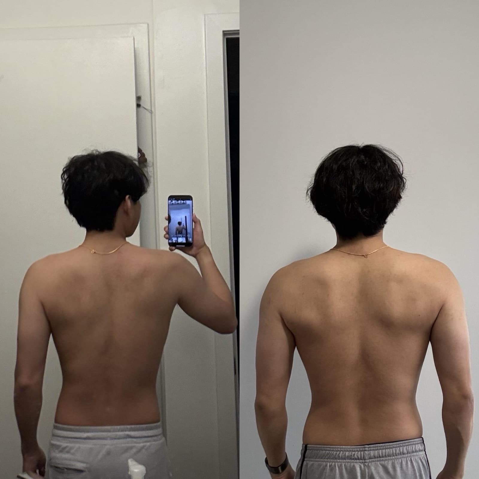 Client transformation, back view — noticeably more muscle definition after training with Phil